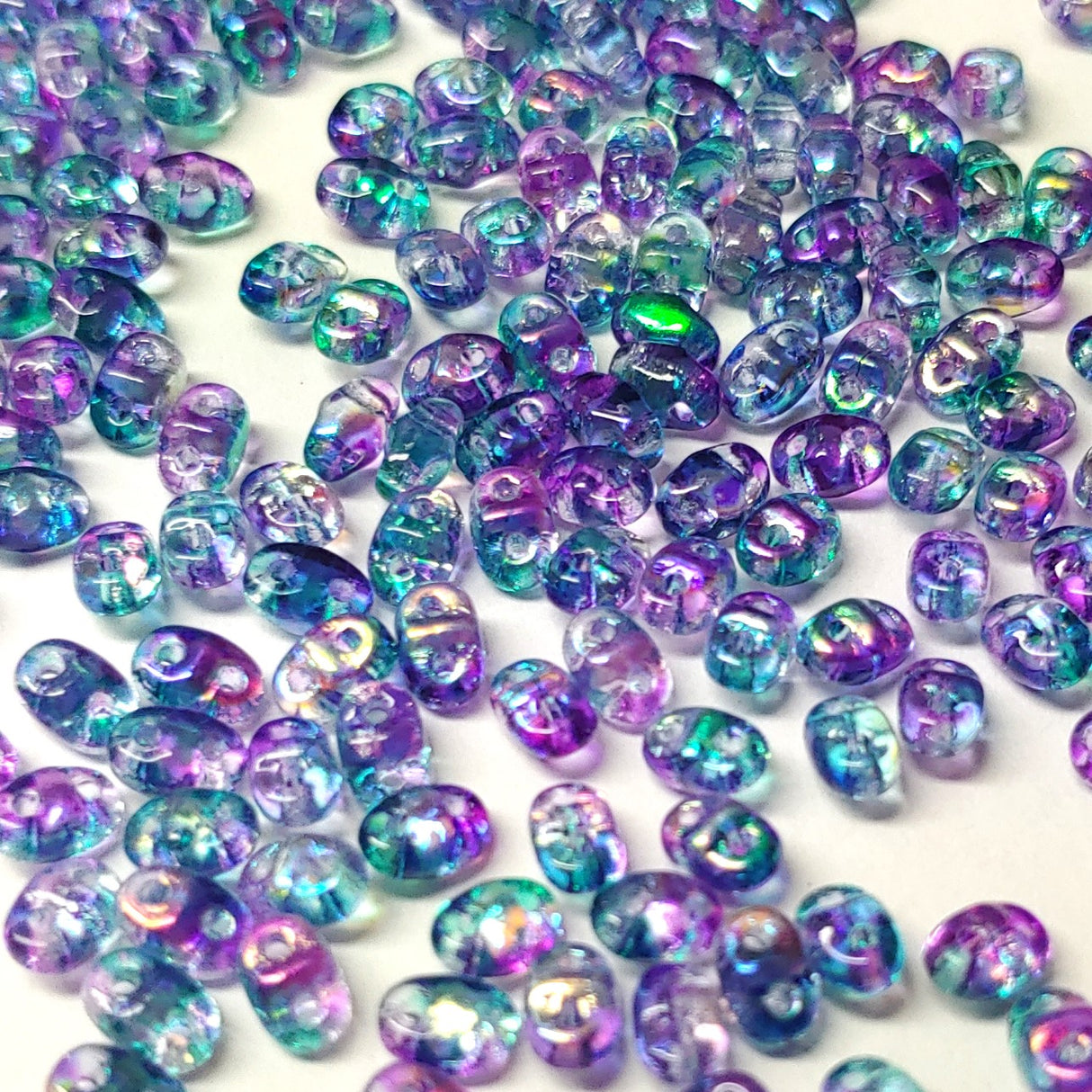 MiniDuo Summer Rainbow Light Blue, 2-Hole 2x4MM Czech Glass, 00030-48123-8 Grams