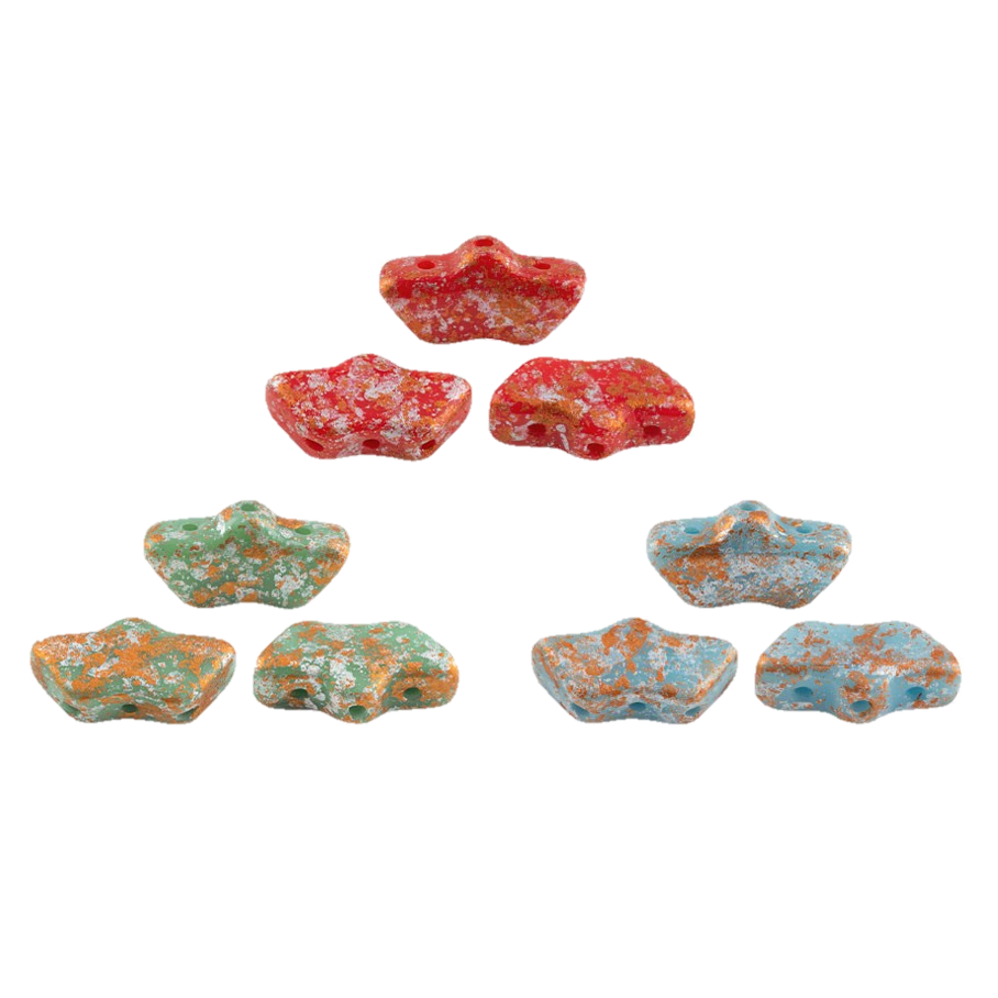 Delos Par Puca ®-Paris® Opaque Tweedy, Aqua, Coral Red or Green Turquoise, 3-Hole Czech Glass 6 x 11mm, 25 Beads