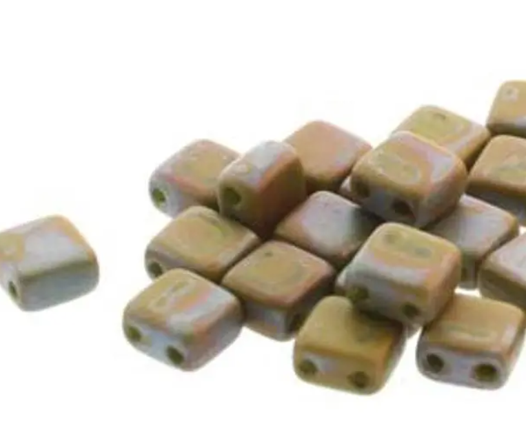 Tile Mini Green Nebula, Czech Glass 2-Hole beads 5mm x 5mm, Qty 30 beads 53400-85001