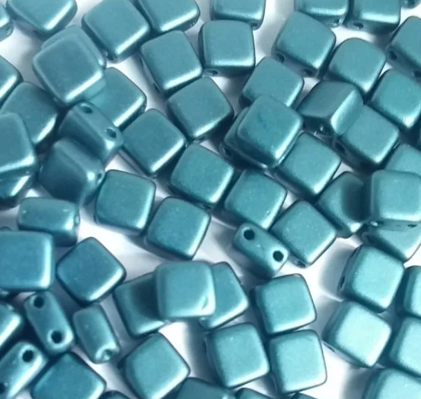 Tile Mini Pastel Petrol, Czech Glass 2-Hole beads 5mm x 5mm, Qty 30 beads 25033