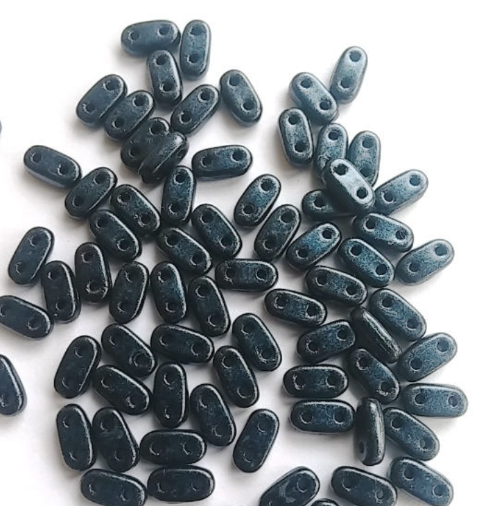 CzechMates 2 hole Bar Bead, Metallic Suede Dark Blue, Pressed Glass 2 X 6MM 79032, 6 grams