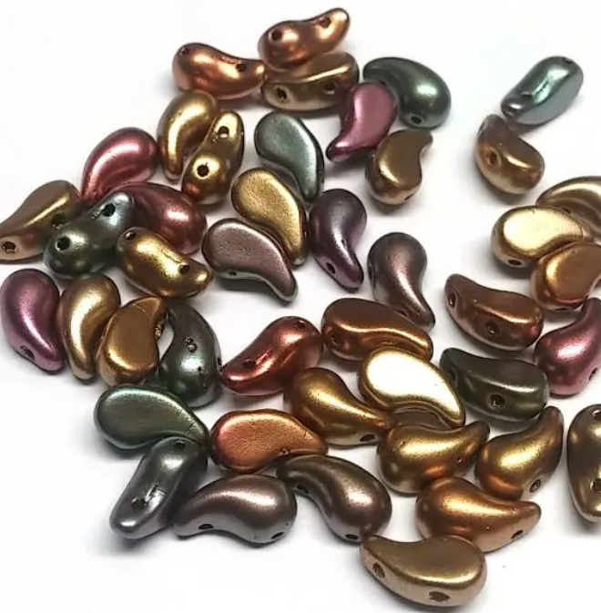 ZoliDuo Bead Right, Purple Iris Gold Czech Glass 2-hole 5x8 mm, 01640 Qty 28