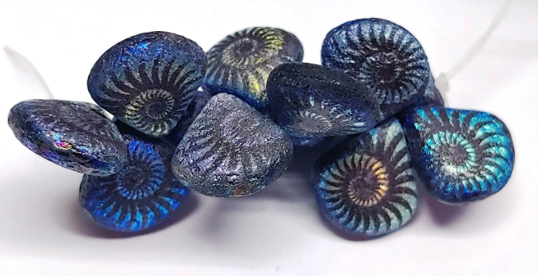 Briolette Jet Black Opaque Acid Etched w/Aurora Borealis Finish and Laser Etched Spiral Design, 12x11MM - 12 Beads