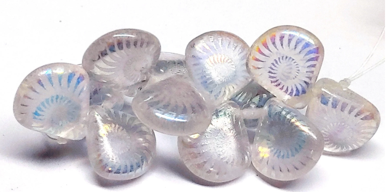 Briolette Crystal Transparent w/Aurora Borealis Finish and Laser Etched Spiral Design, 12x11MM - 12 Beads