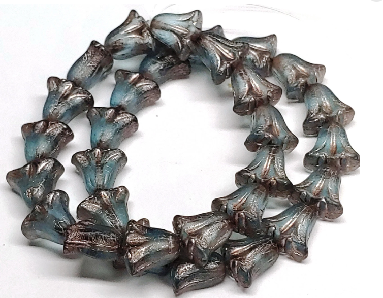 Lily Bead 9x10mm, Light Aqua Blue Transparent Matte w/Platinum Wash, 10 Beads