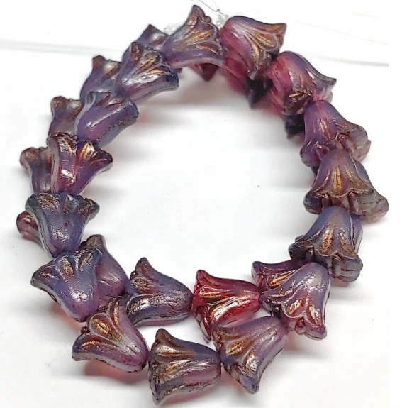Lily Bead 9x10mm, Purple Opaline w/Dark Bronze Wash, 10 Beads