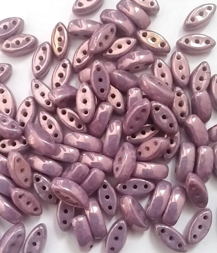 Cali Bead Chalk Lila vega luster, Czech Glass 3-Hole Bead, 3X8MM 87 Beads, 15726