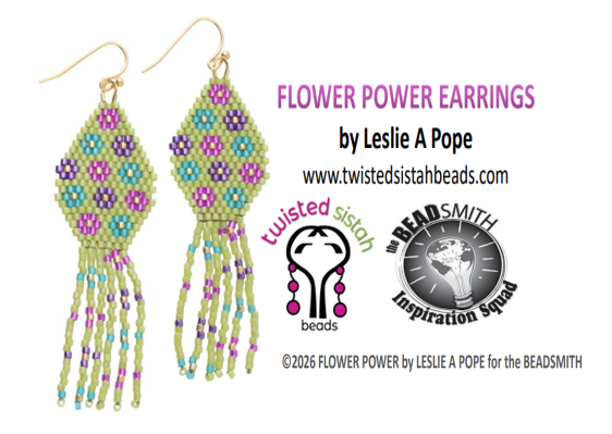 Flower Power Earrings made with Delica beads by Leslie Pope for the Beadsmith