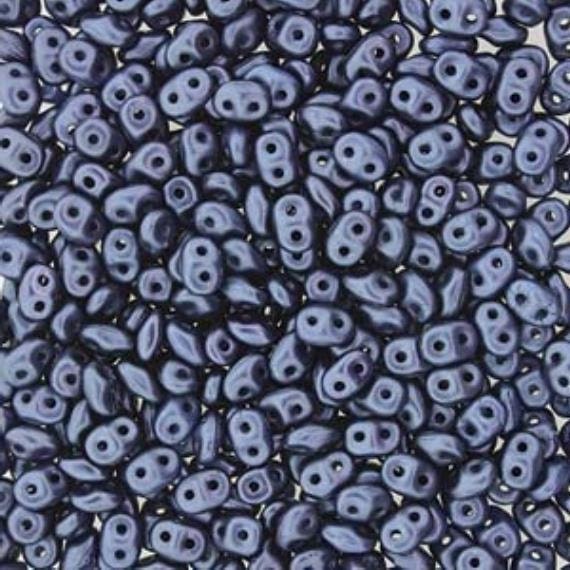 SuperDuo Pastel Montana Blue, Czech Glass 2-hole bead 2.5x5mm-25042, 10 grams