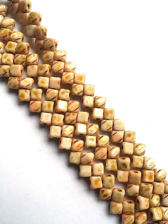 5mm Mini Silky Chalk Travertine, 2 hole 5mm Czech Glass, 40 beads, 205-02010-8680