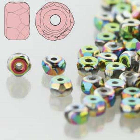 Micro Spacers Full Vitrail, 2x3MM Faceted Czech Glass, 28103-50 Beads