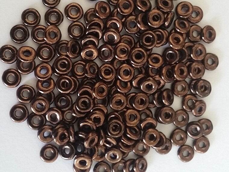 O Bead Jet Bronze, 1x4MM Czech Glass 23980-14415, 5 grams