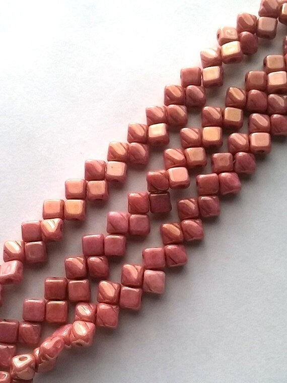 5mm Mini Silky Chalk Red Luster, 2 hole 5mm Czech Glass, 205-02010-14495, 40 Beads