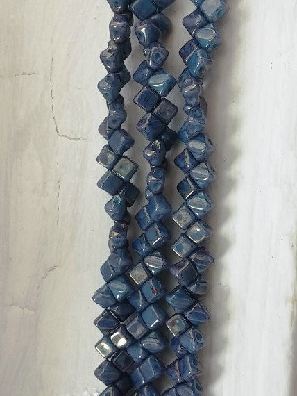 5mm Mini Silky Blue Turquoise Lumi, 2 hole 5mm Czech Glass, 40 beads, 63030-15495