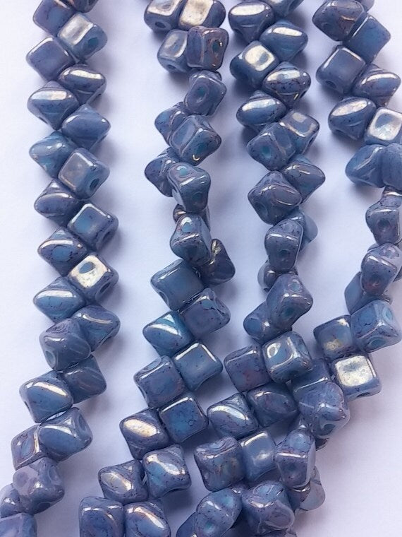5mm Mini Silky Blue Turquoise Lumi, 2 hole 5mm Czech Glass, 40 beads, 63030-15495