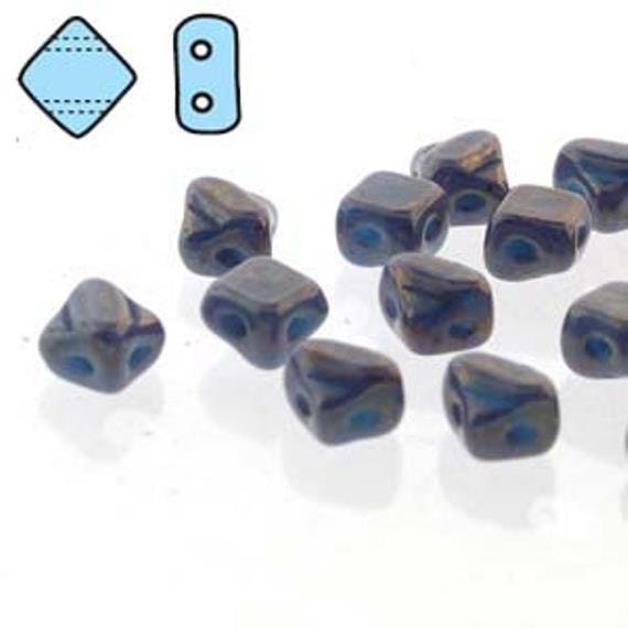 5mm Mini Silky Blue Turquoise Lumi, 2 hole 5mm Czech Glass, 40 beads, 63030-15495