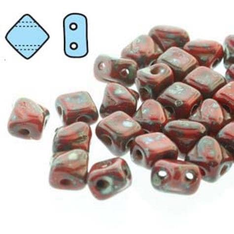 5mm Mini Silky Red Picasso, 2 hole 5mm Czech Glass, 205-93190-43400, 40 beads