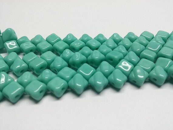 5mm Mini Silky Green Turquoise, 2 hole 5mm Czech Glass, 40 beads, 63130