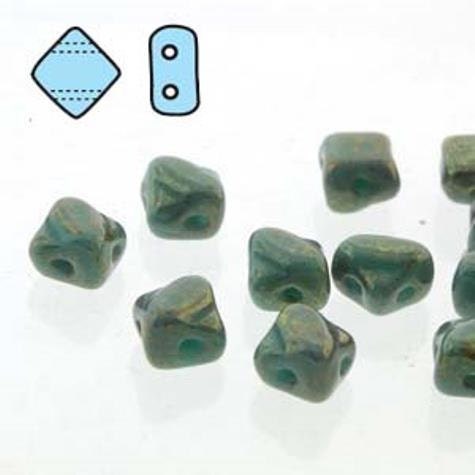 5mm Mini Silky Green Turquoise Lumi, 2 hole 5mm Czech Glass, 205-63130-15495, 40 beads