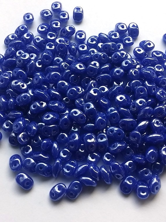 SuperDuo Opaque Blue White Luster, Czech Glass 2-hole bead 2.5x5mm, 533050-14400, 10 grams