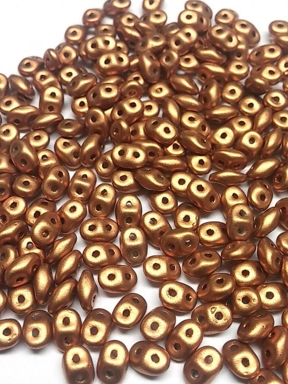 SuperDuo Crystal Bronze Gold, Czech Glass 2-hole bead 2.5mm x 5mm-01740, 10 grams