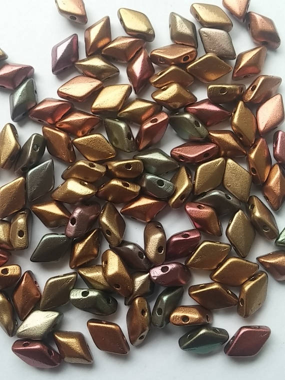 GemDuo Dark Gold Rainbow, 2-Hole Matubo Czech beads 8x5mm, 01620- 50 Beads