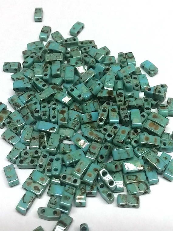 Half Tila Opaque Turquoise Blue Picasso, HTL-4514, Miyuki 5 grams