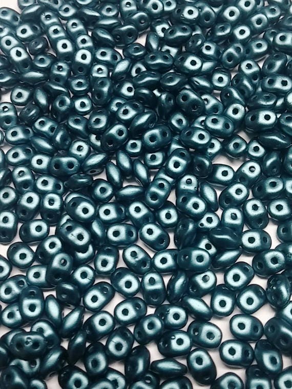 SuperDuo Pastel Petrol, Czech Glass 2-hole bead 2.5x5mm-25033, 10 grams