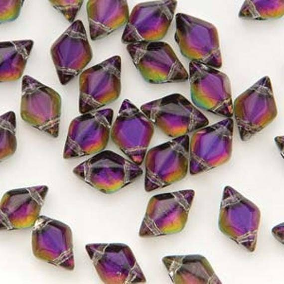 GemDuo Backlit Purple Haze, 2-Hole Matubo Czech beads 8x5mm, 29532-50 beads