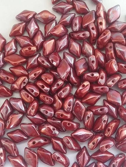 GemDuo Coral Red Nebula 2-Hole Diamond shaped bead Matubo Czech beads