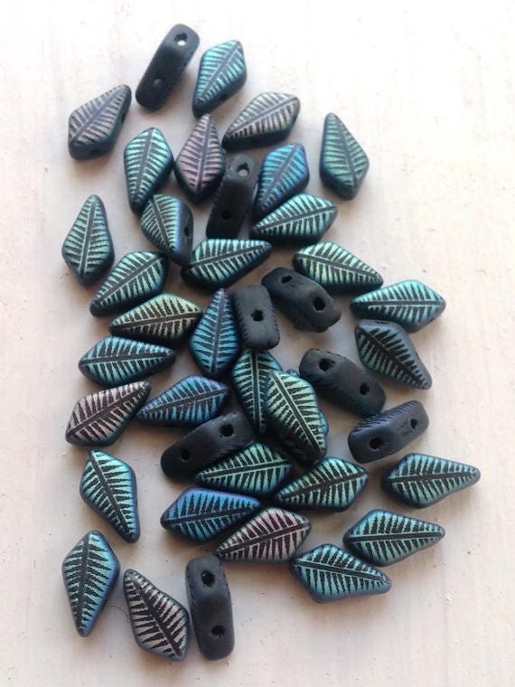 Jet Laser Matte Feather Kite Bead, Czech Glass 2 Hole 28773F, 58 Beads