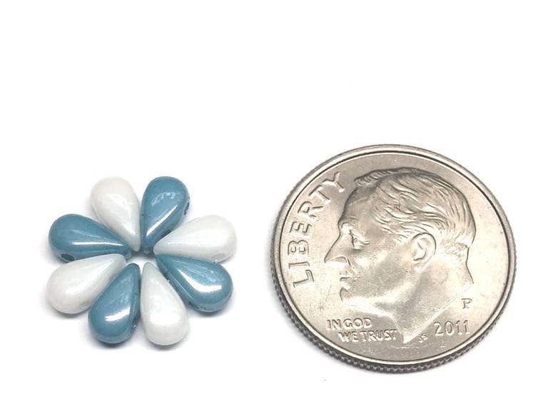 DropDuo Chalk White Mint Luster, 2-Hole Czech Glass 3x6MM, 14457-50 Beads