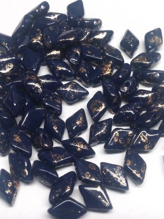 Gold Splash Navy Opaque GemDuo, 2-Hole Matubo Czech beads 8x5mm, 8533400-94401 50 Beads