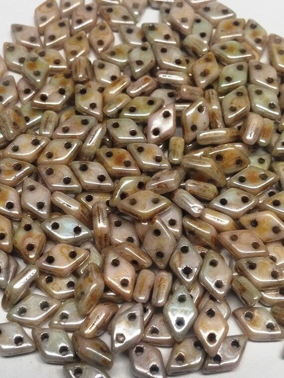 Czechmates Diamond Ultra Luster Opaque Green , 2 hole Czech Glass 4x6.5mm 65455, 100 beads, Free pattern with Czechmates Diamond purchase