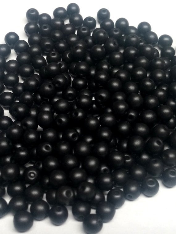 4mm Round Metallic Black Czech Glass Beads, 29400 50 beads