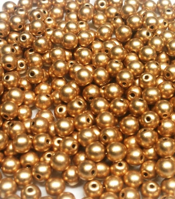 4mm Round Aztec Gold Czech Glass Beads, 01710