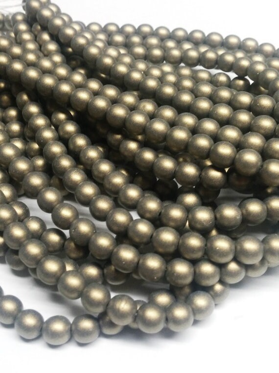 6mm Round Metallic Suede Gold, Czech Glass Beads, 79080-25 beads