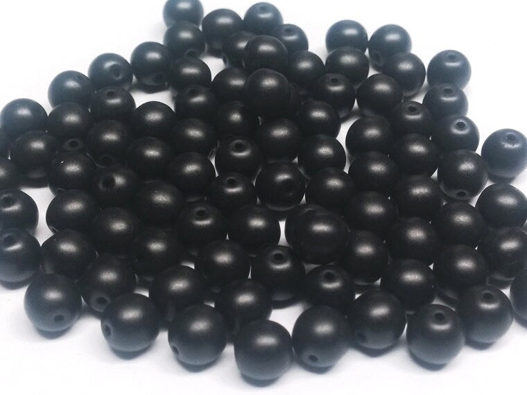 6mm Round, Metallic Black Czech Glass Beads, 29400 - 25 beads