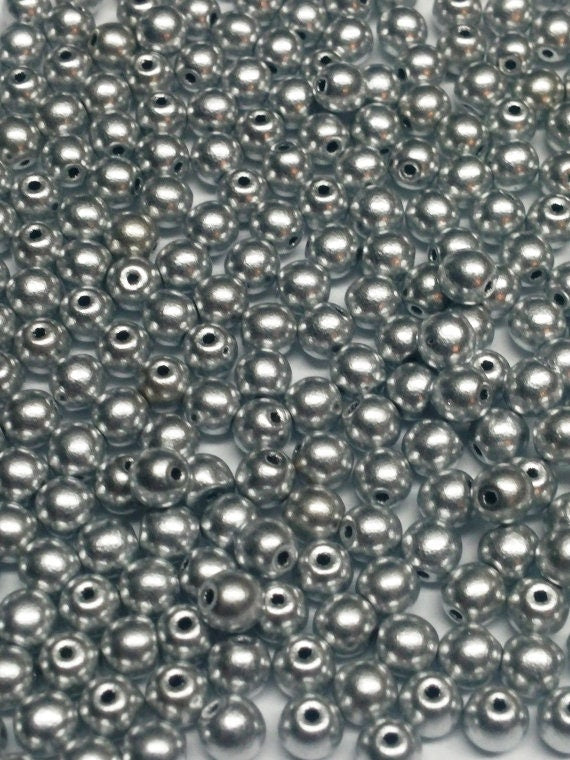 4mm Round Aluminum Silver Czech Glass Beads, 01700 50 beads