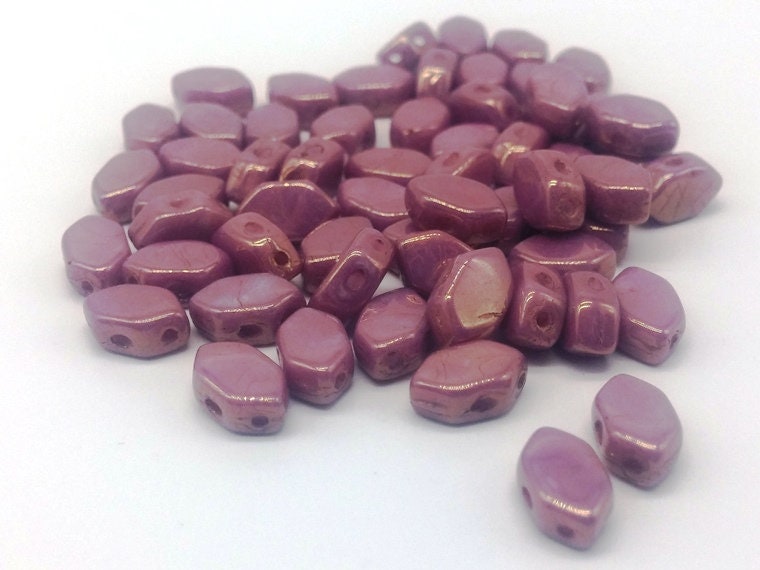 Paros® Par Puca® Opaque Mix Violet/Gold Luster, 2 hole beads 7 x 4mm, 60 beads