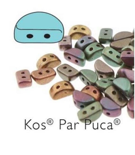 Kos® Par Puca® Yellow Gold Metallic Iris, 2 Hole Czech Glass 6x3mm-10 grams