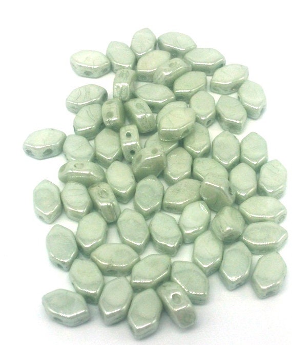 Last One....Paros® Par Puca® Opaque Lt. Green Luster, 2 hole beads 7 x 4mm, 106 beads