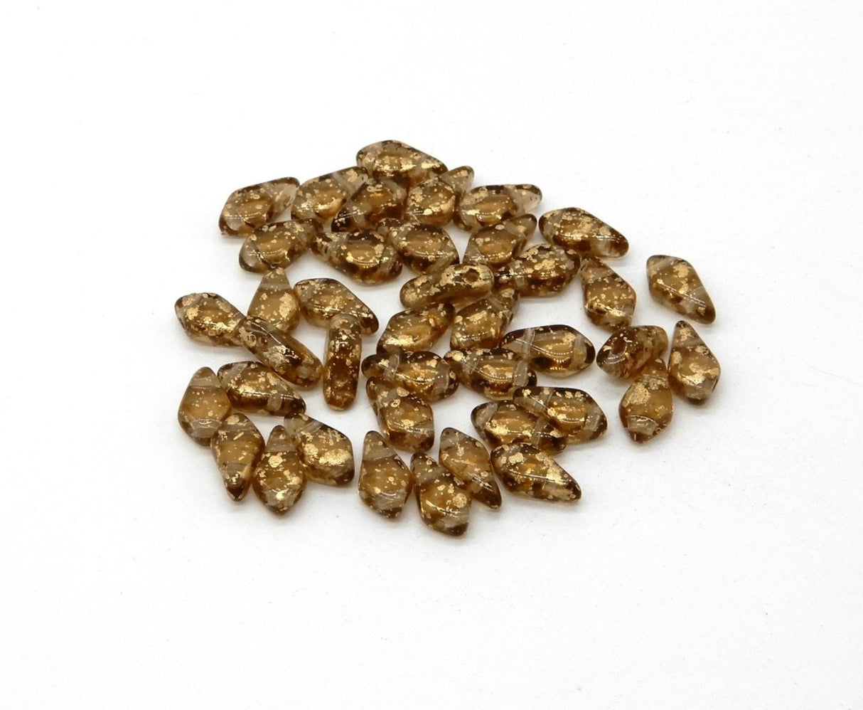 Kite Bead Gold Splash Smokey Topaz, 2-Hole Czech Glass 9x5mm, 10230-94401-30 Beads