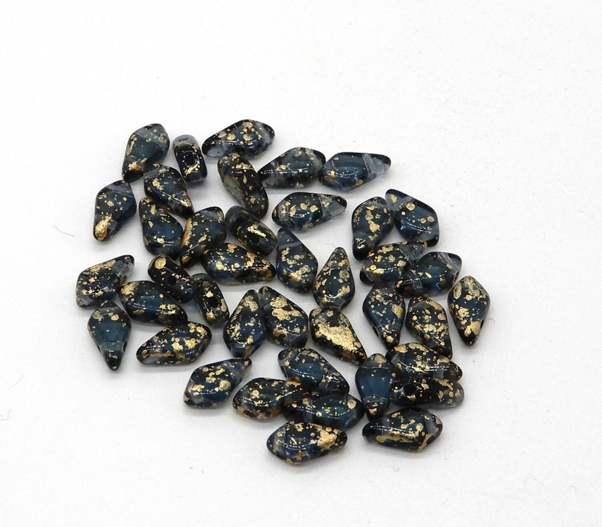 Kite Bead Gold Splash Montana, 2-Hole Czech Glass, 9x5mm 30330-94401-30 beads