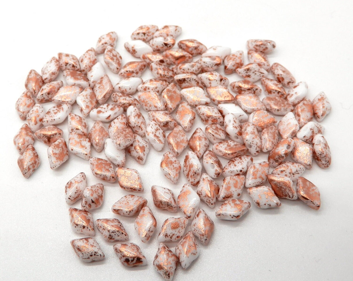 GemDuo Copper Splash Chalk, 2-Hole Matubo Czech beads 8x5mm, 94412 50 Beads
