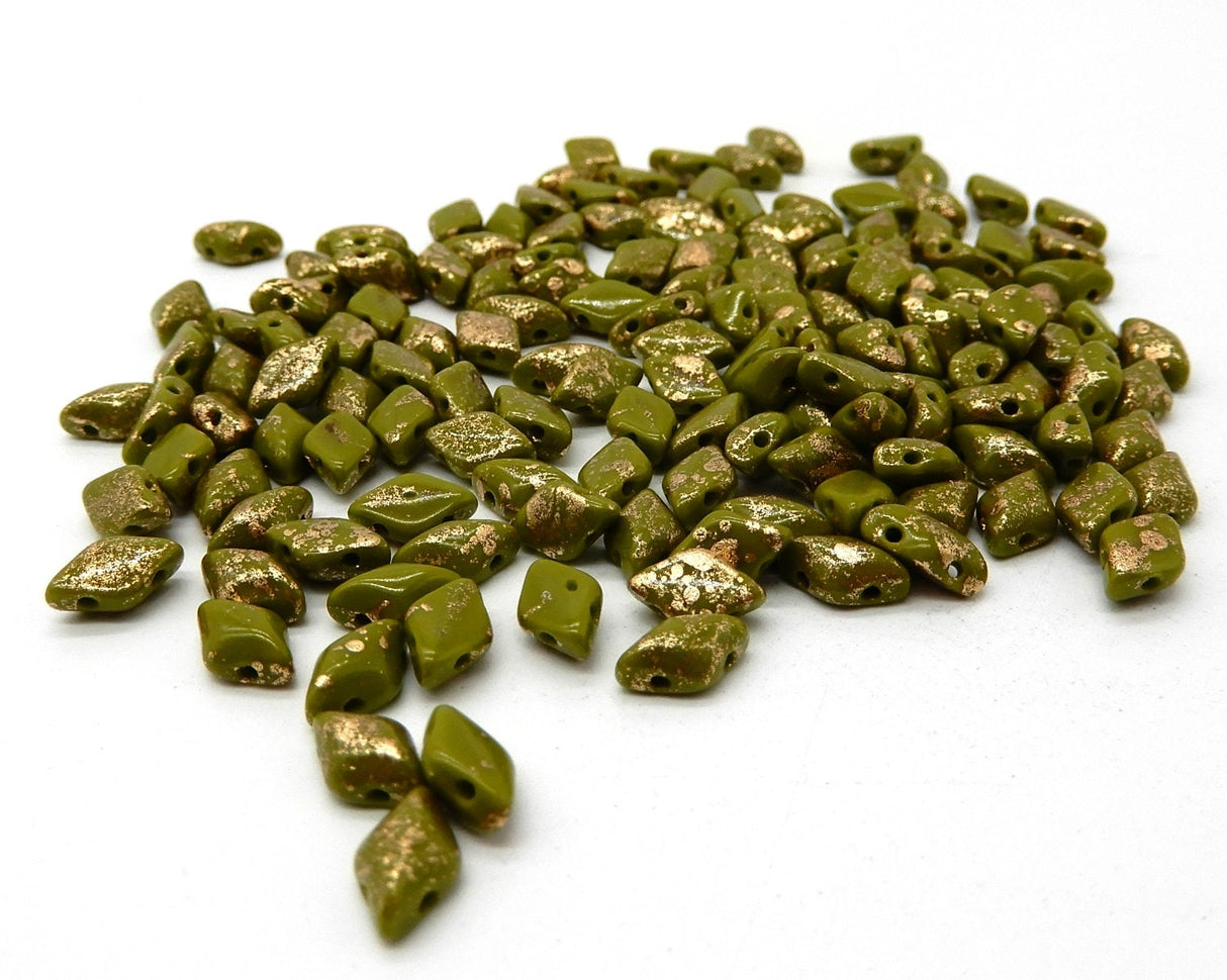 Gold Splash Wasabi GemDuo, 2-Hole Matubo Czech beads 8x5mm, 8553410-94401 50 Beads