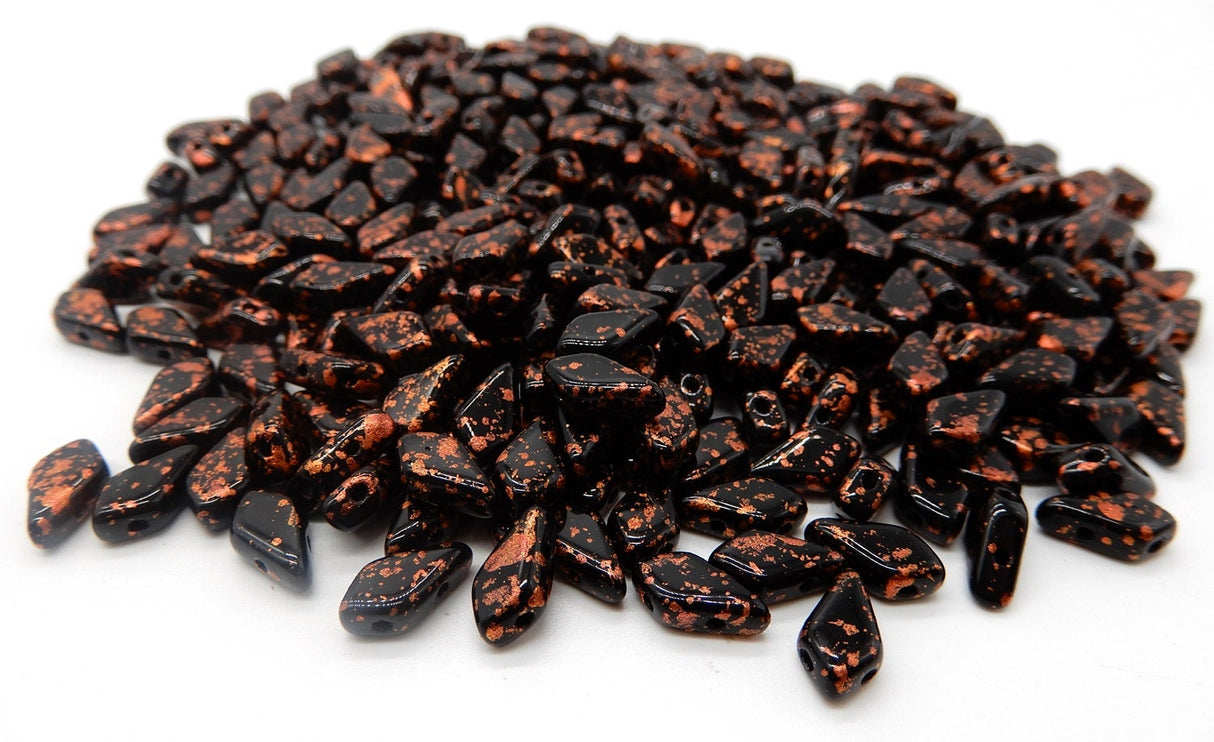 Kite Bead Copper Splash Jet Opaque, 2-Hole Czech Glass 9x5mm, 23980-94412-32 Beads