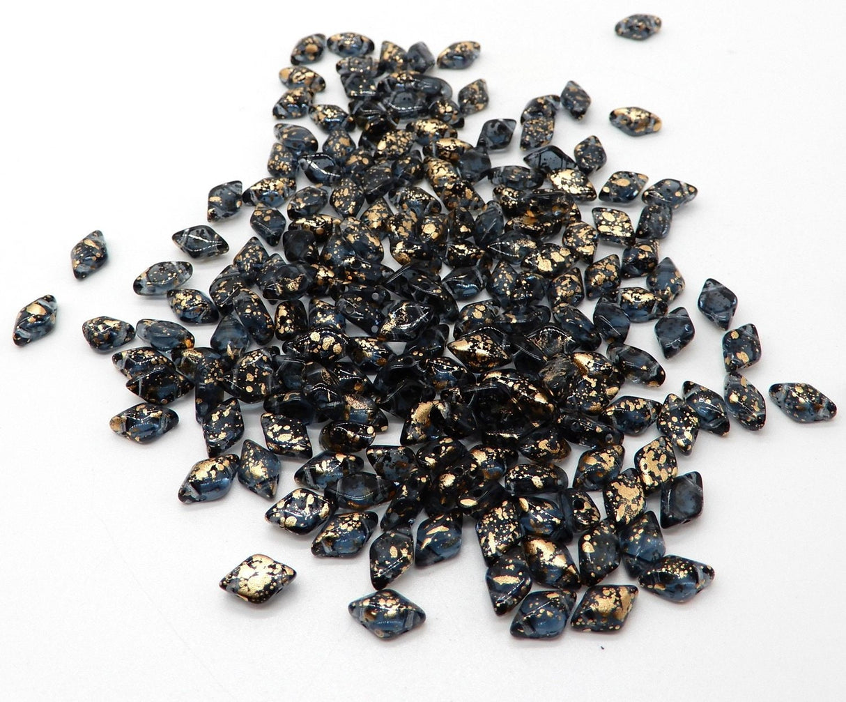 Gemduo Gold Splash Montana, 2-Hole Matubo Czech beads 8x5mm, 8530330-94401 10 grams