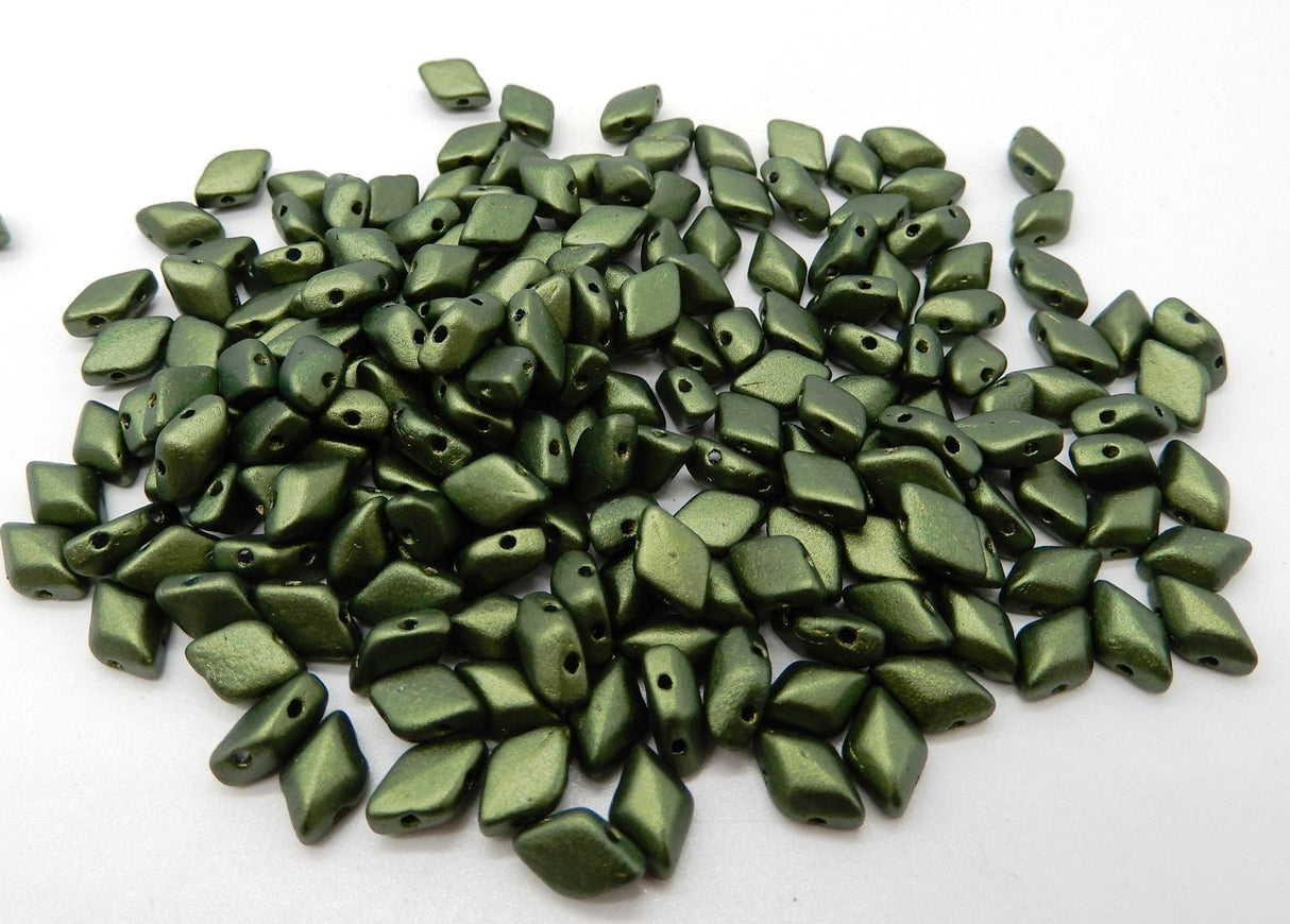 GemDuo Gold Shine Dark Olive, 2-Hole Czech Glass 8x5mm, 02010-24103-50 beads