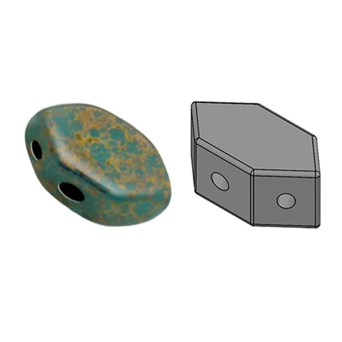 Paros® Par Puca® Opaque Green Turquoise Bronze, 2 hole beads 7 x 4mm, 60 beads 63130-15496